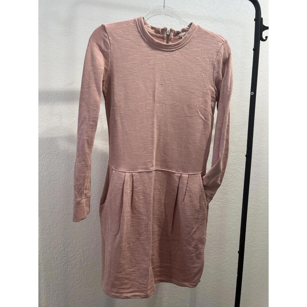100% Cotton Pink Long Sleeve Dress with pockets Gap